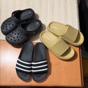 Crocs, Adidas, cushionaire Slides W9, lot of 3